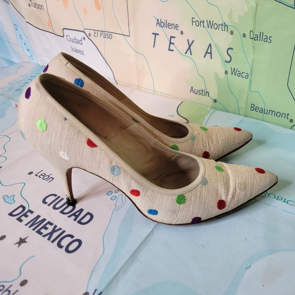 Vintage 1950s Heels Shoes Pumps Hemphill Wells  Polka Dot Women's  Size 6.5 - Picture 3 of 7